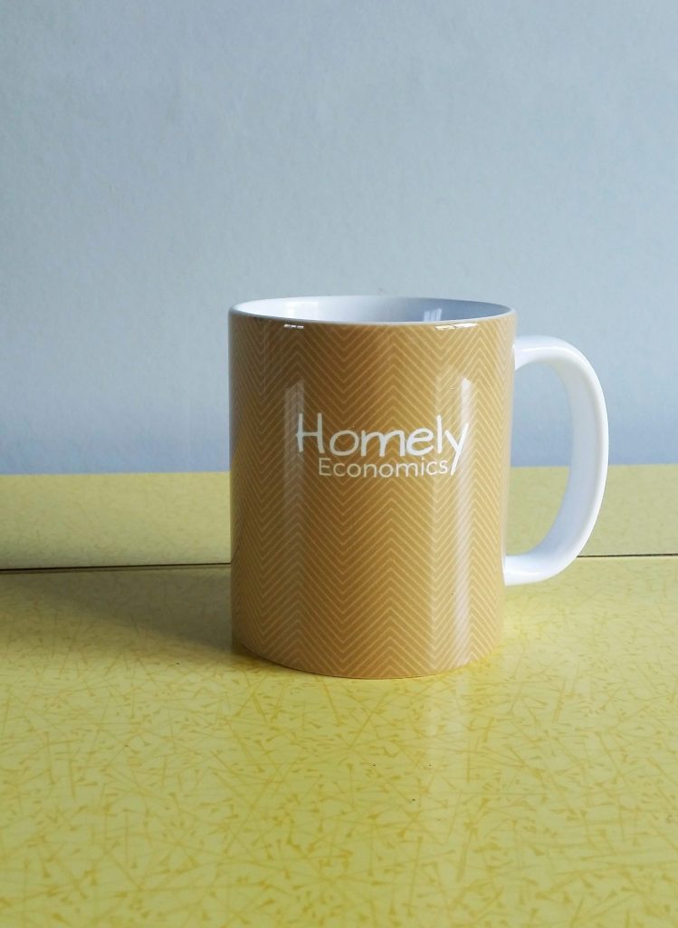 My Homely Economics mug - a treat for a year of blogging. One of my five frugal things for this week.