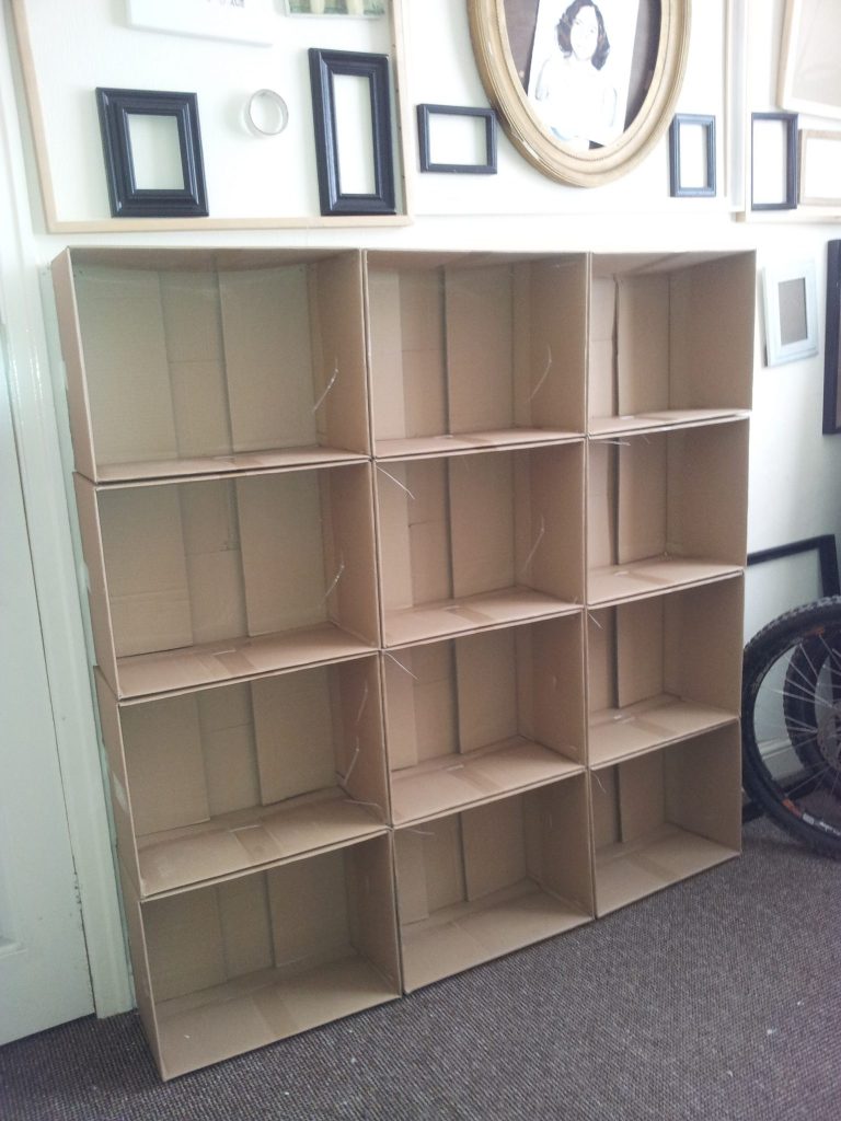 Cardboard box shelves 