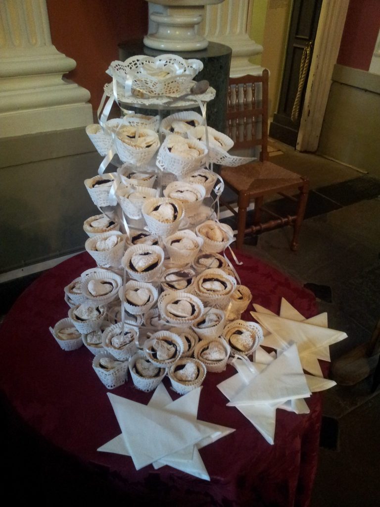 An alternative wedding cake made of blueberry pies.