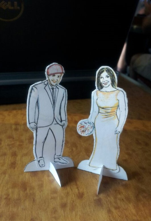 My paper doll wedding invitations wearing their wedding clothes!