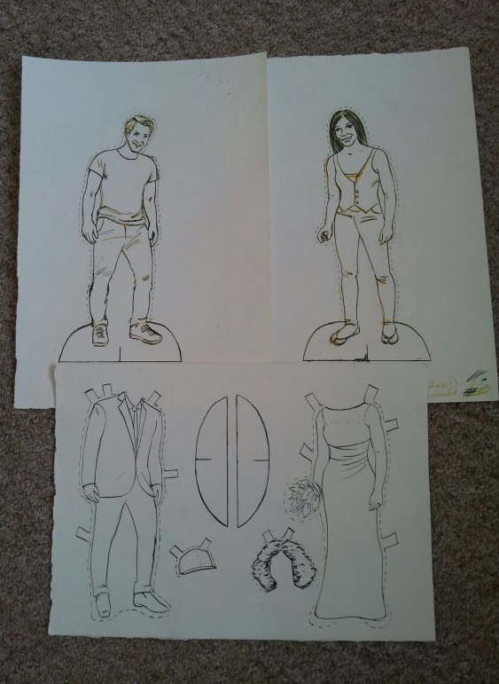 Original drawings for my paper doll wedding invitations